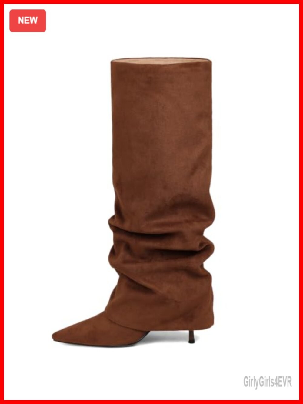 Wide Calf Slouch Fold Over Knee High Boots Pointed Toe Stiletto Heel Faux